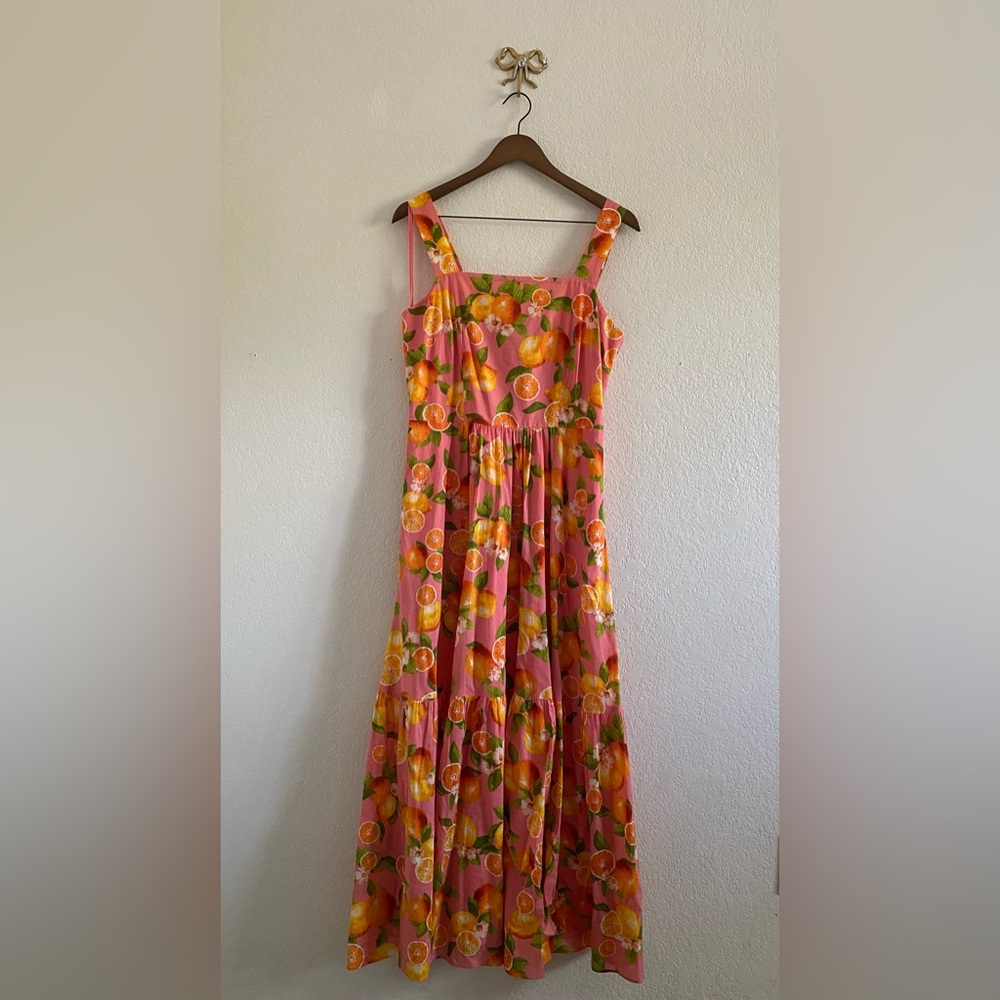 TALBOTS TIERED MAXI DRESS - LEMONS AND ORANGES SIZE 8